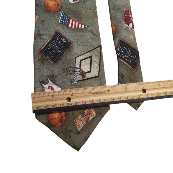 Vintage Americana Sports Themed Necktie Featuring Basketball Coach Team Trophies - Picture 4 of 6